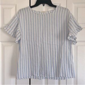Boutique Linen Blue and White Striped Women's Top
